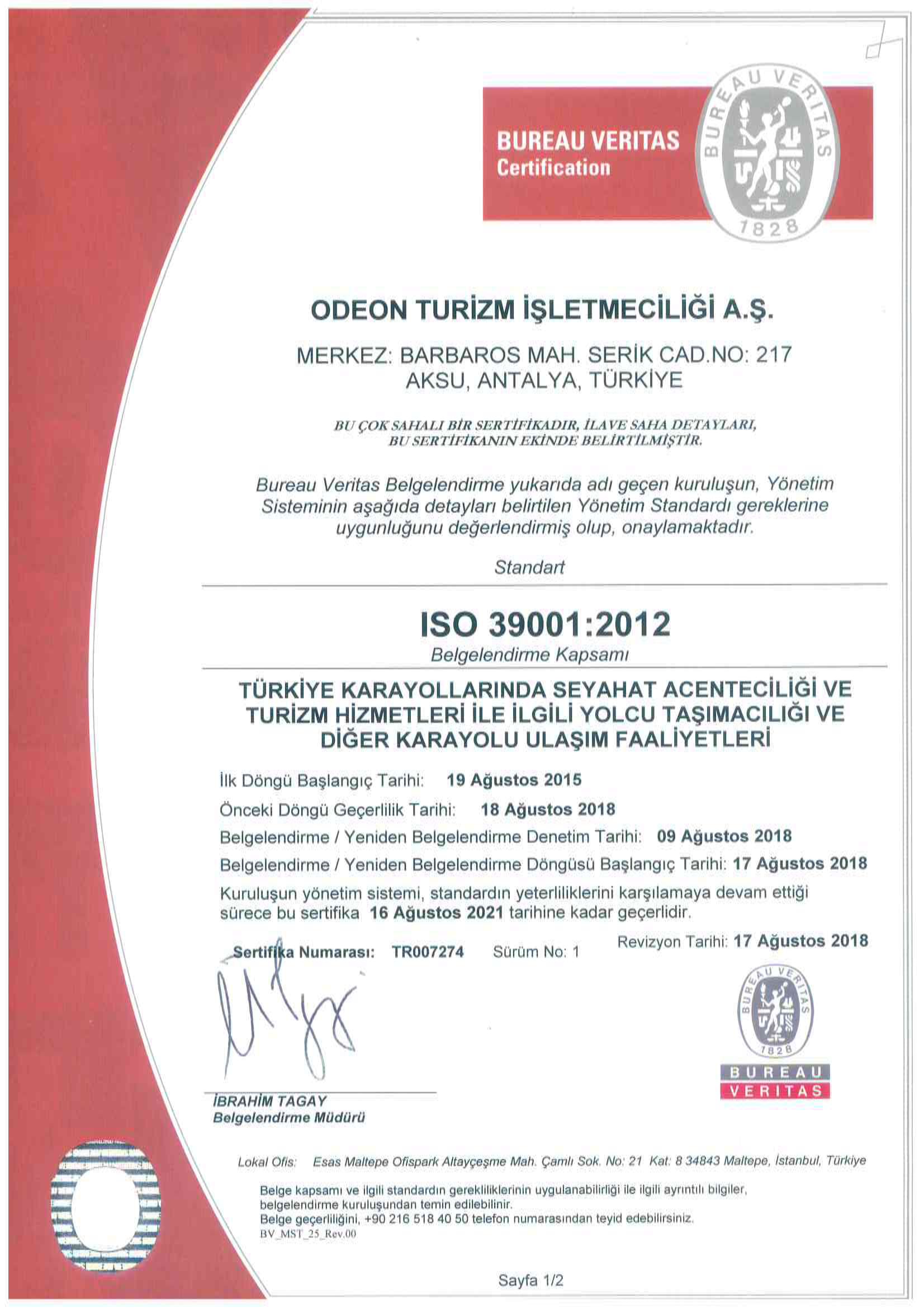 ISO 39001:2012 Karayolu Trafik Güvenliği Yönetim Sistemi Sertifikası